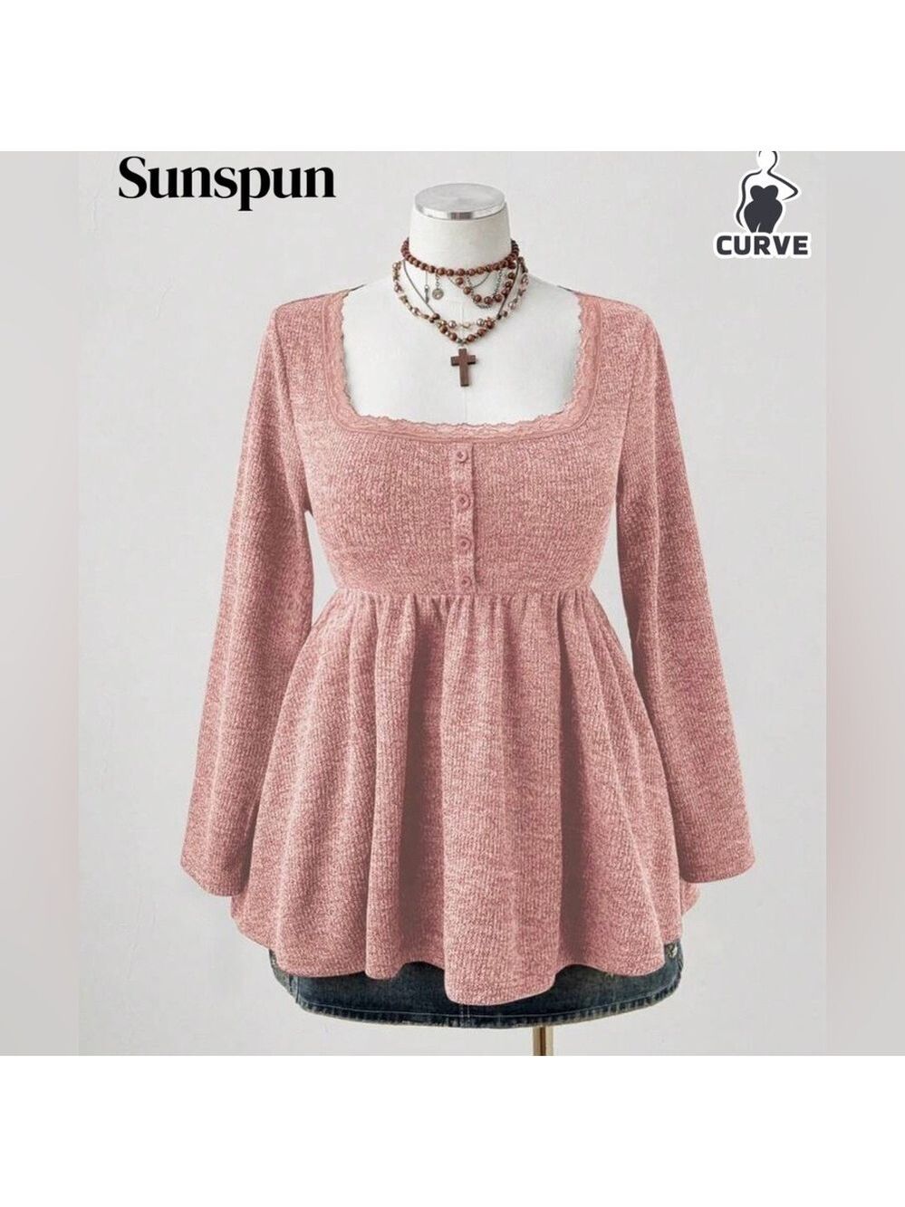 NWOT SHEIN Pink Knit Long Sleeve Peplum Top